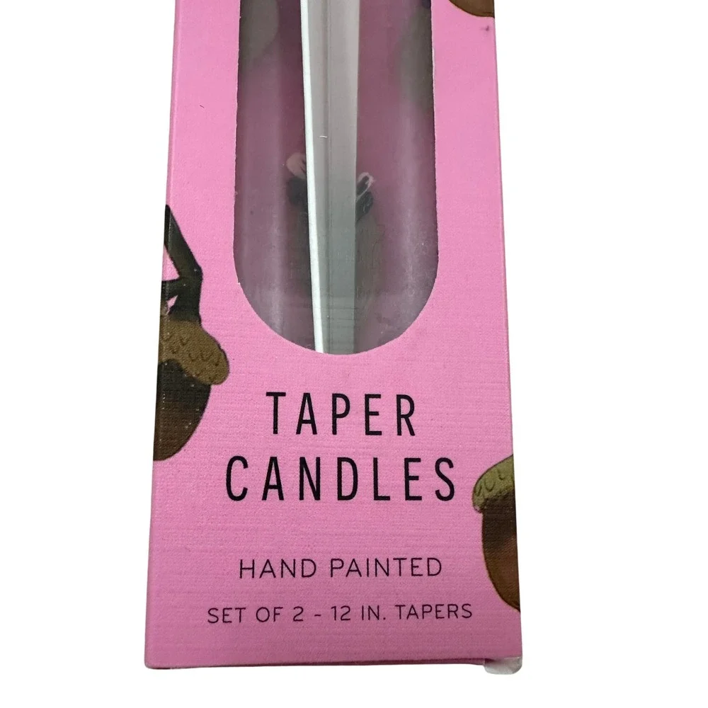 Anthropologie Hand Painted Pink Acorn Taper Candles Set of 2 12 Inch Fall Decor